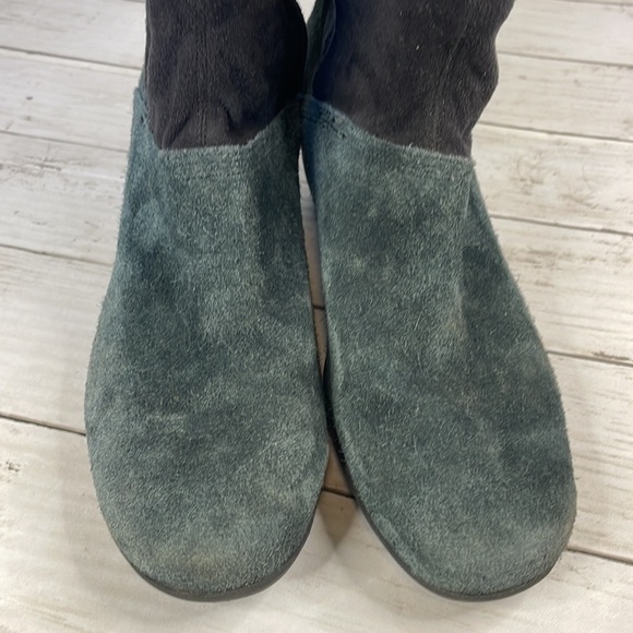 Rockport Waterproof Suede and Fabric Navy Blue and Black Knee High Wedge Boots - Picture 6 of 15